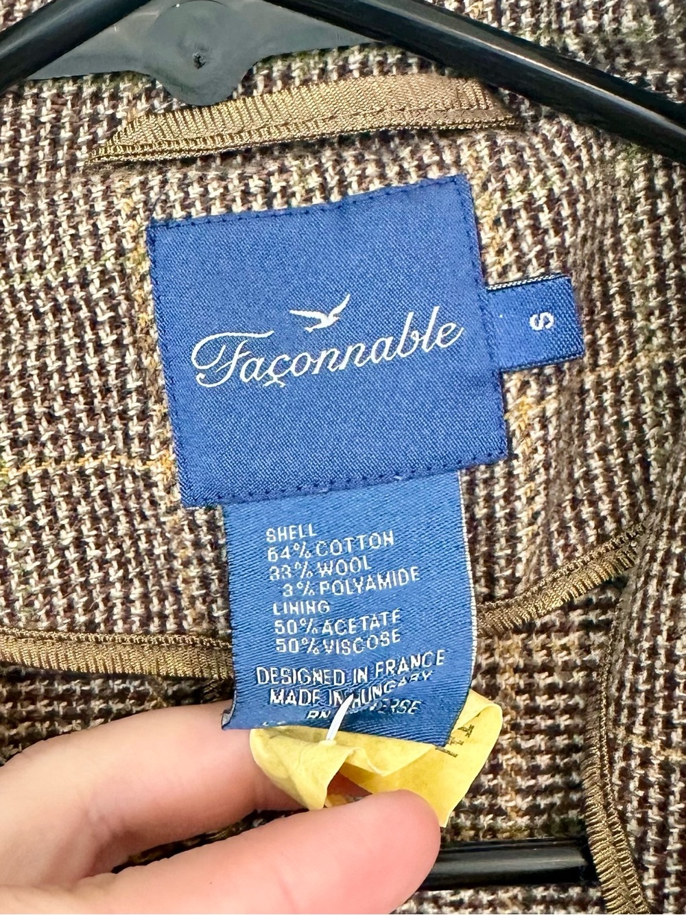 Faconnable Brown Plaid Wool Toggle Pea Coat - Size: Small - Picture 3 of 8